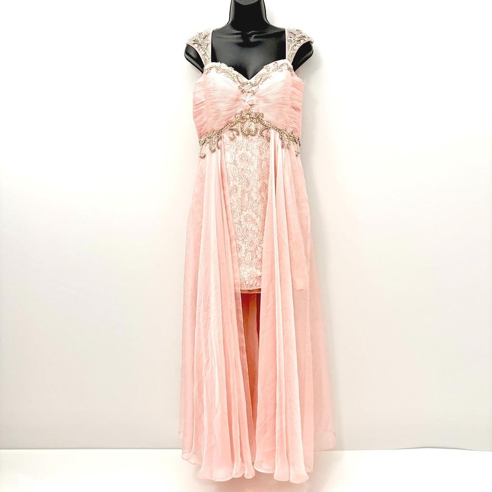 Dave & Johnny Dress Pink Rhinestone Embellished Lace Chiffon Gown 11/12 Pink